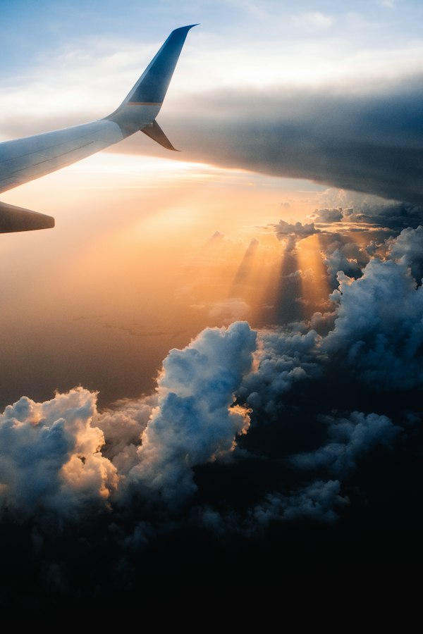 Airplane wing over Florida coast arrival for Segway vacation